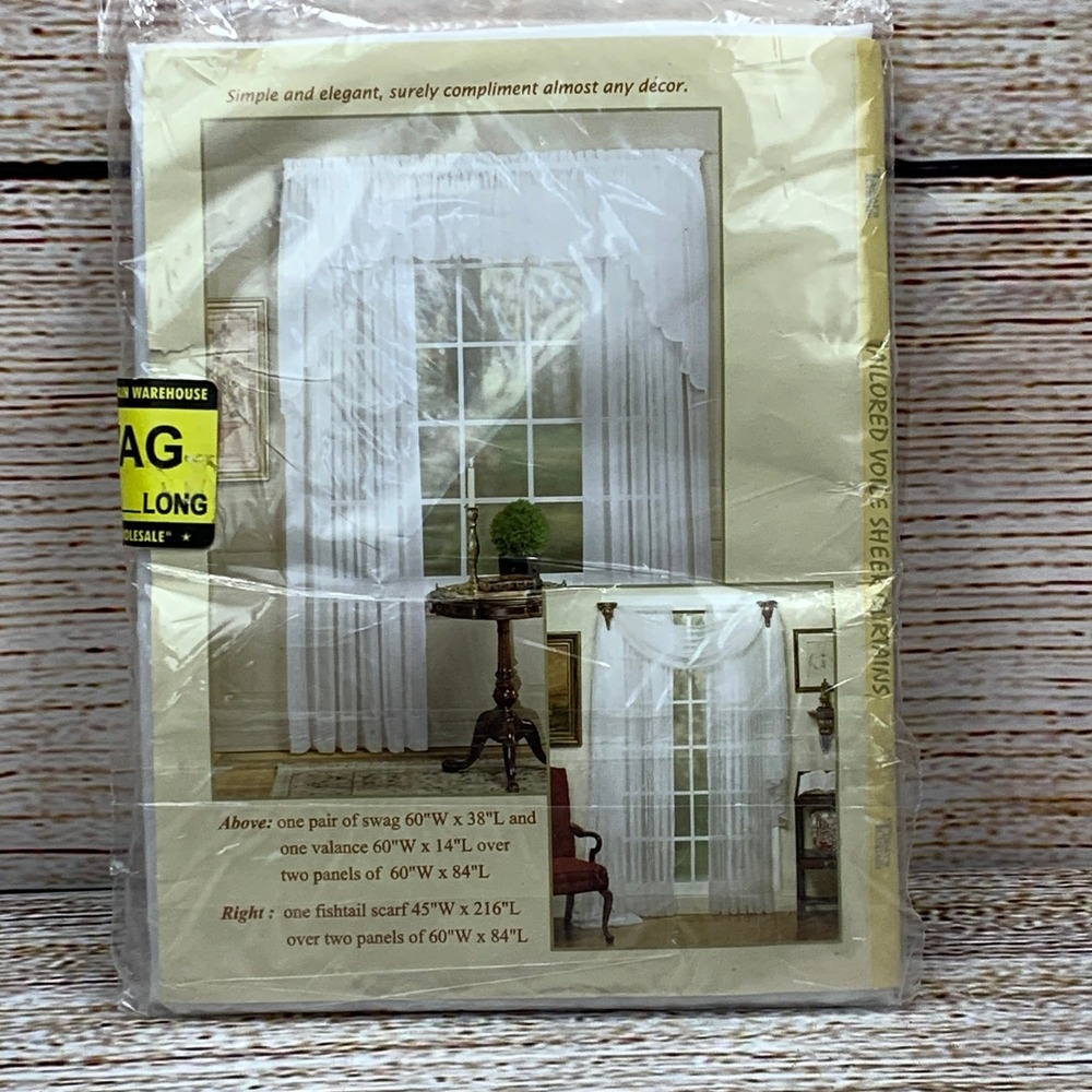 Emelia Tailored Voile Sheer‎ Curtain Swag Valance Panels White 60x38 60x84 New